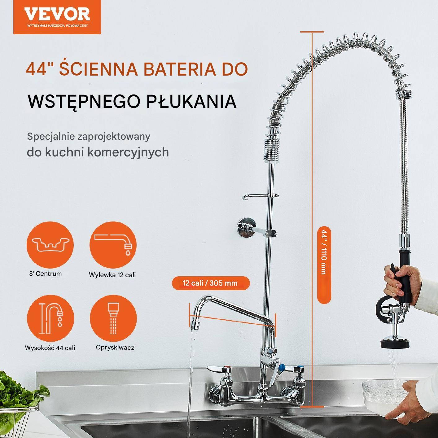 Komercyjna bateria z wylewką i spryskiwaczem Bateria gastronomiczna 1110 mm - obrazek 7