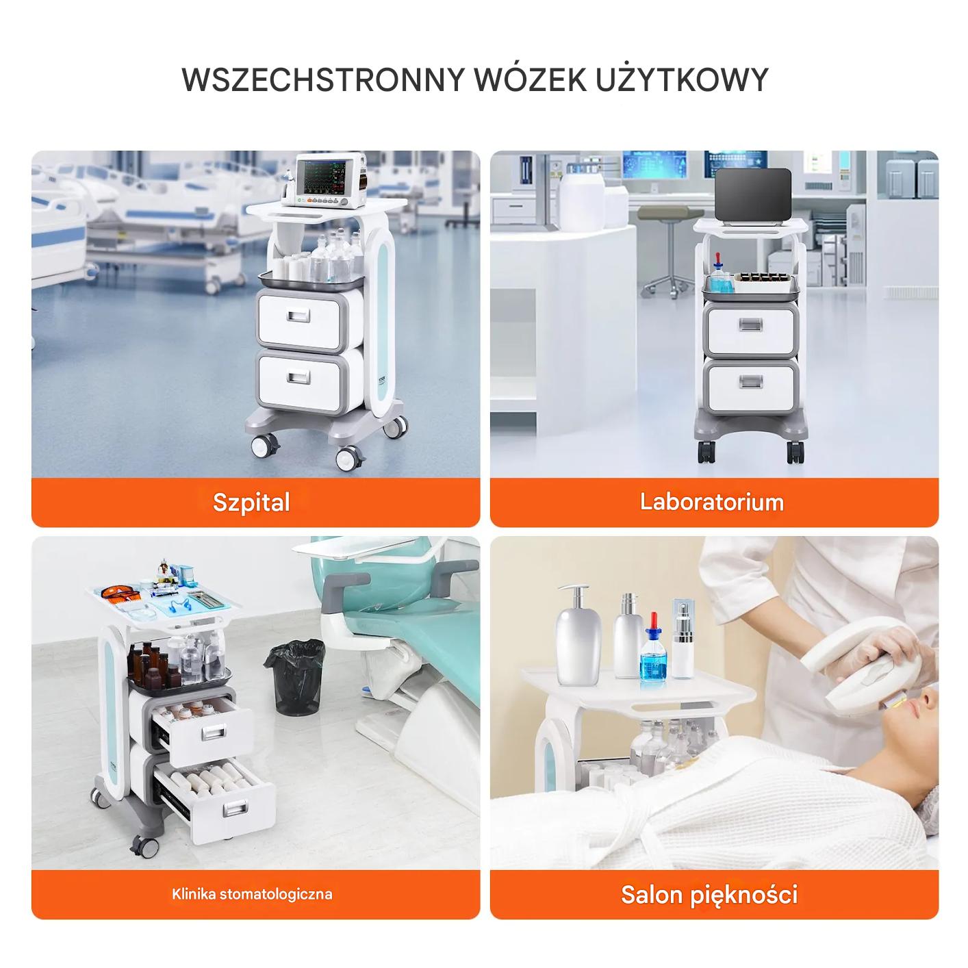 Wózek laboratoryjny 3-poziomowy szuflady mobilny do laboratorium i kliniki - obrazek 4