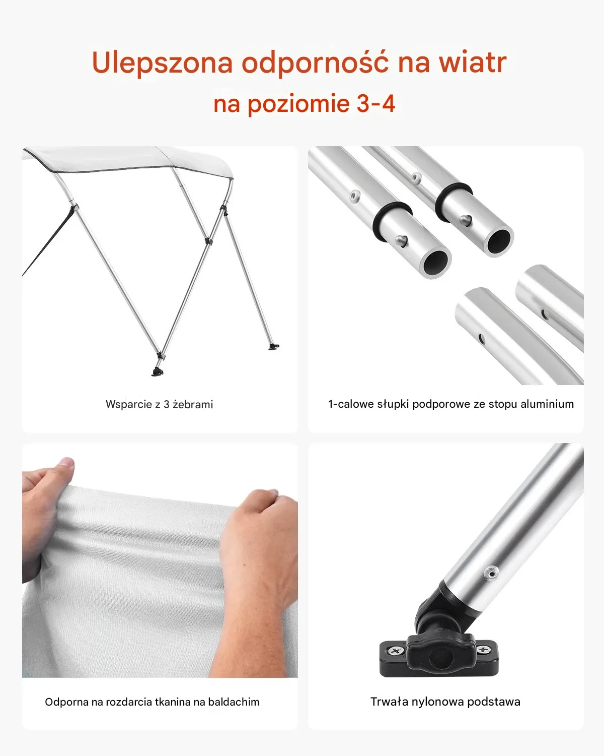 Daszek na łódź 3-bow wodoodporny 600D poliester szary z torbą - obrazek 4
