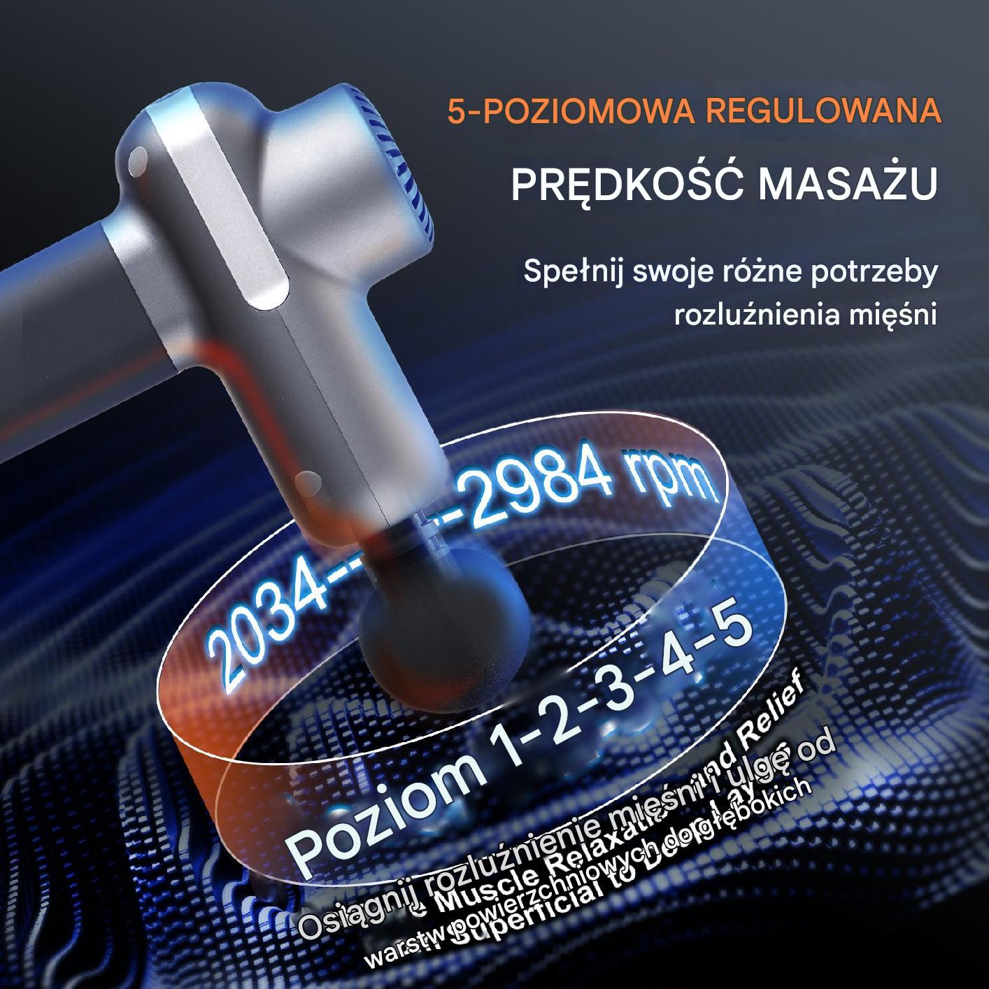 Pistolet masujący mięśnie 6 głowic 5 prędkości masaż pleców nóg sport - obrazek 6
