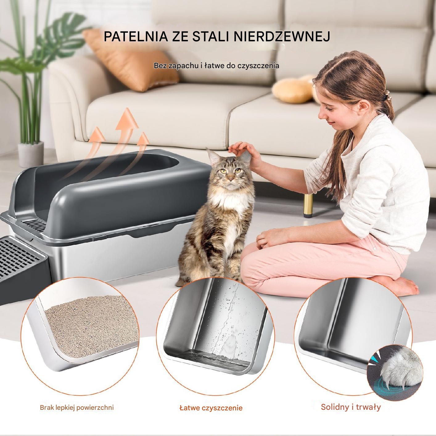 Kuweta dla kota ze stali nierdzewnej 60x40cm duża wysokie brzegi 152mm 60L - obrazek 6