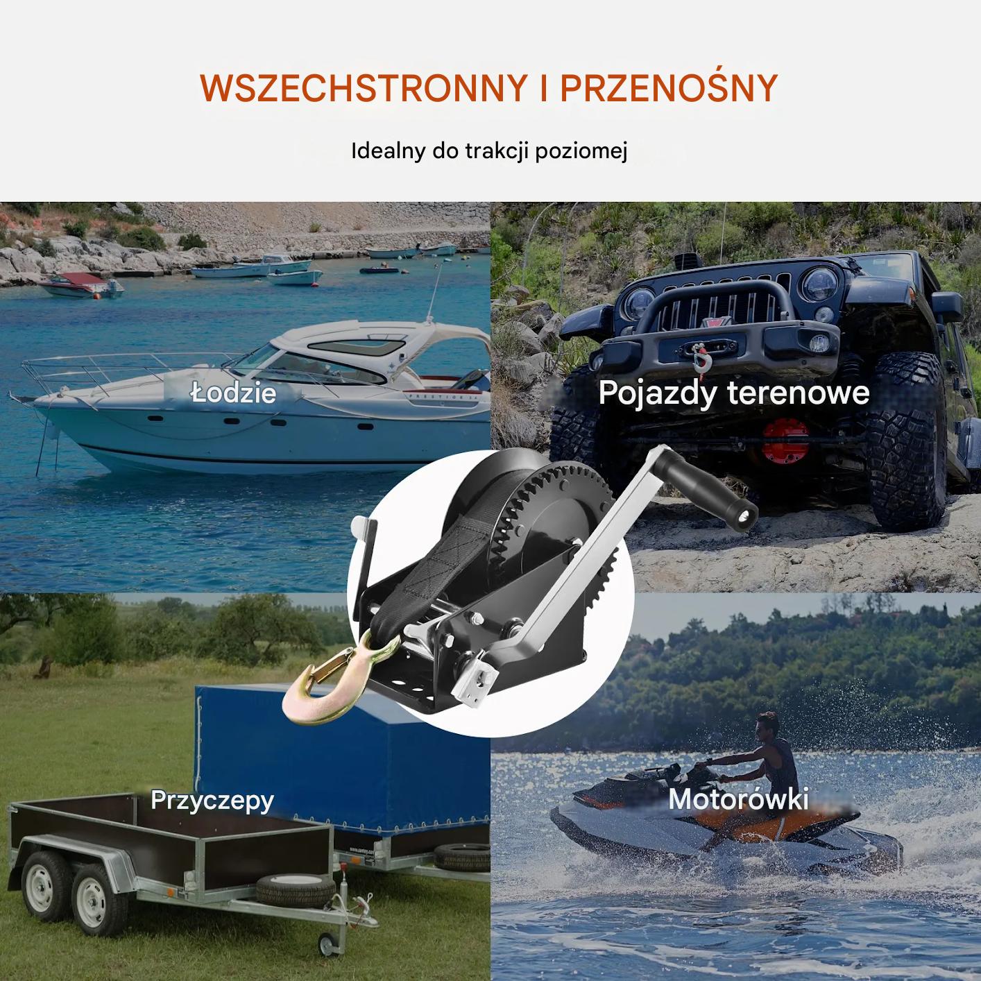 Wyciągarka ręczna 1600 kg z pasem dwukierunkowa do przyczepy łodzi - obrazek 7