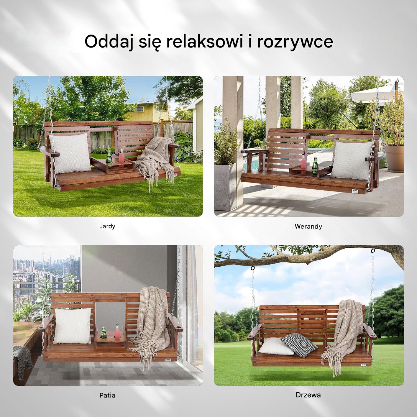 Drewniana huśtawka ogrodowa wisząca na taras werandę 152 cm - obrazek 6