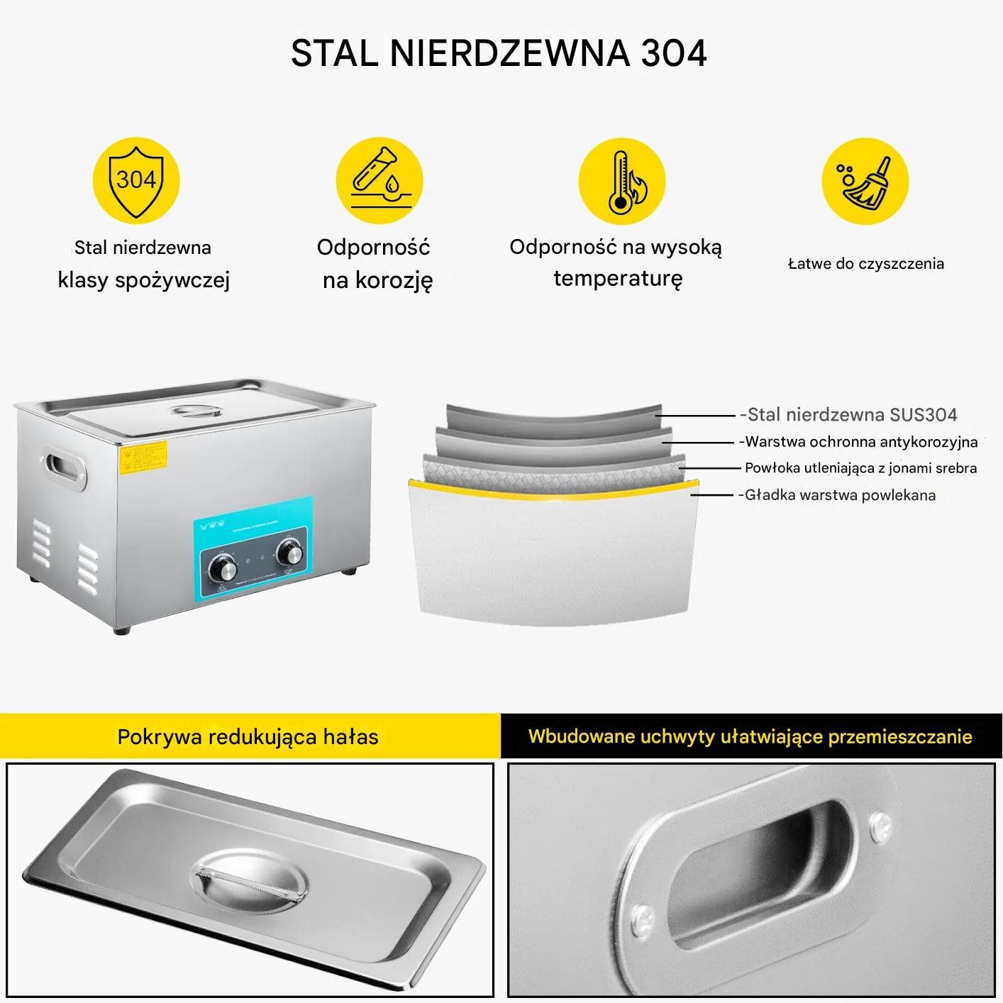 Myjka ultradźwiękowa 6L stal 304 grzałka timer do biżuterii i narzędzi - obrazek 7