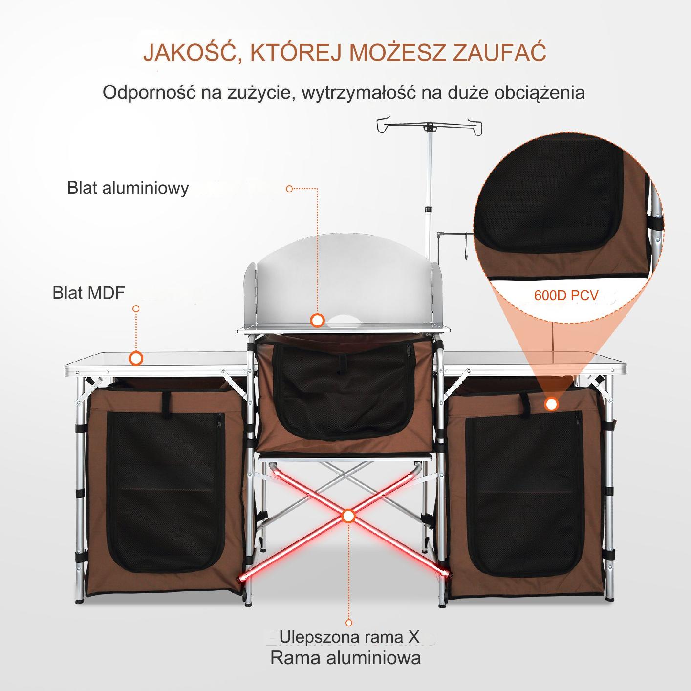 Stolik campingowy składany z półkami i osłoną – grill, biwak, RV - obrazek 7