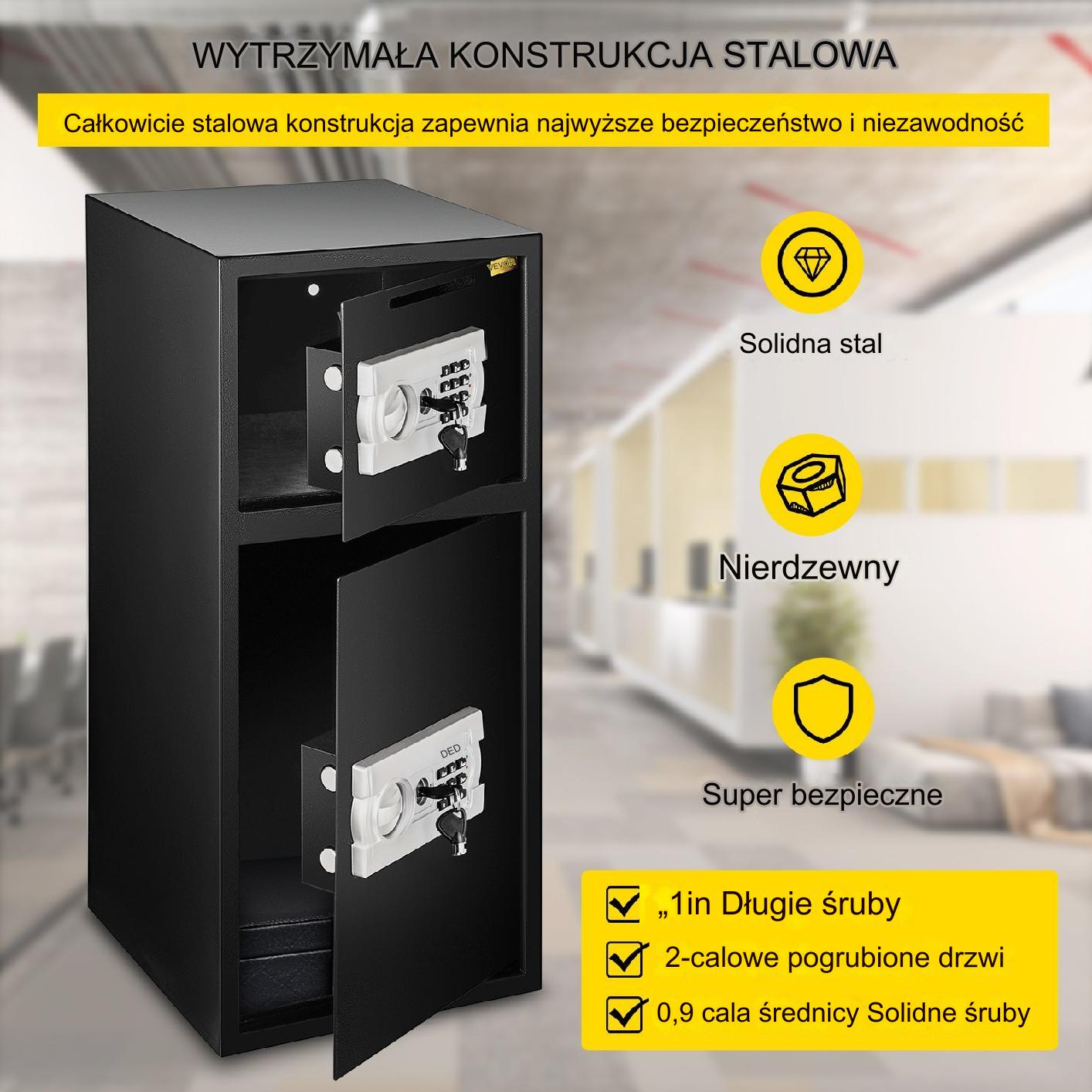 Sejf na szyfr elektroniczny kasetka kasa pancerna domowy +klucz 74 L - obrazek 6