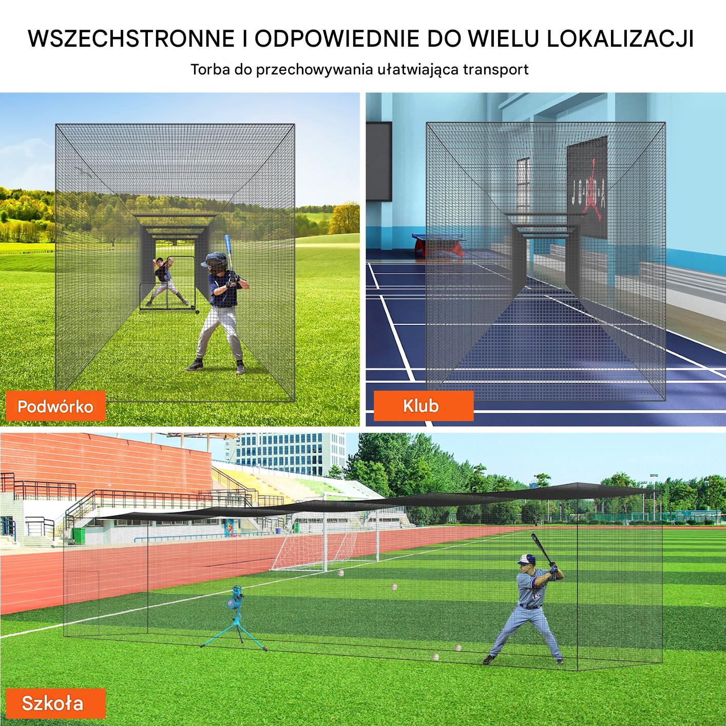 Siatka do baseballu 21,7m treningowa przenośna z drzwiami PE profesjonalna - obrazek 5