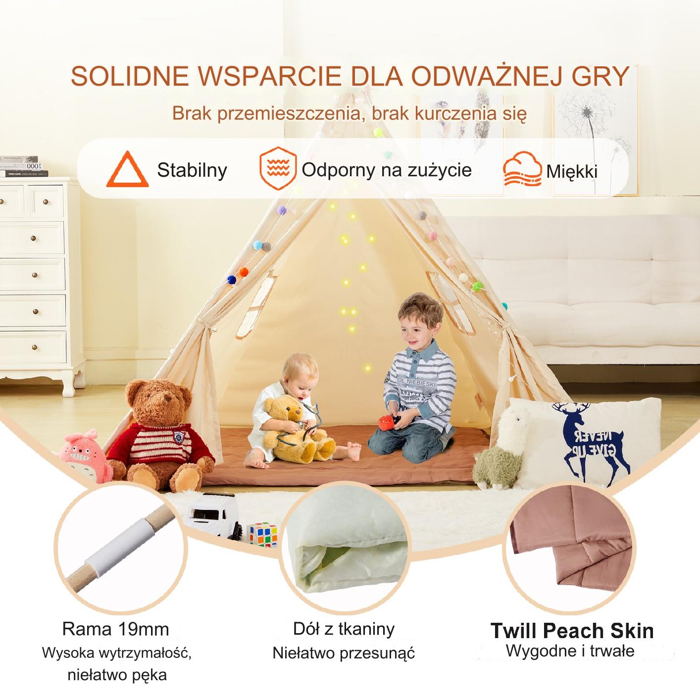 Namiot tipi dla dzieci 1-5 lat – z matą i piłkami do pokoju 118x118 cm - obrazek 3