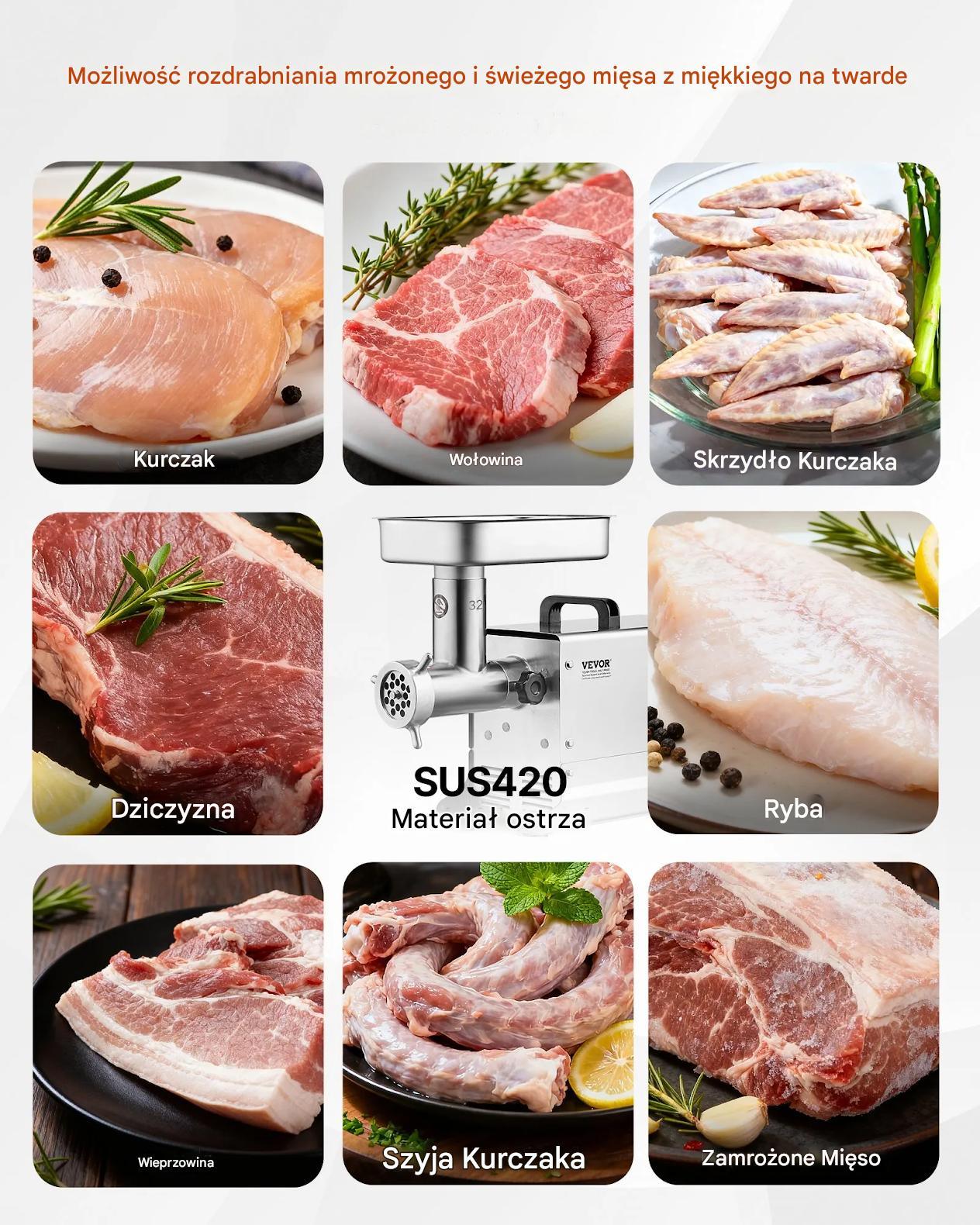 Maszynka do mięsa elektryczna 9,5kg/min stal nierdzewna kiełbasy szynka - obrazek 5