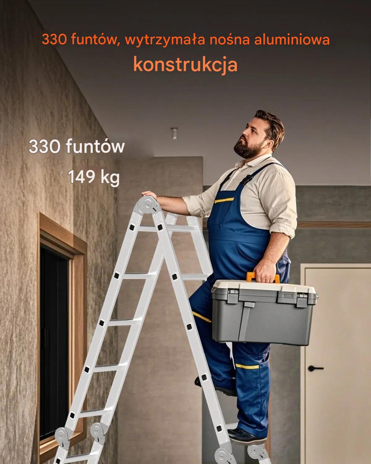 Drabina składana 7w1 3-stopniowa 3,7 m uniwersalna wielofunkcyjna - obrazek 4