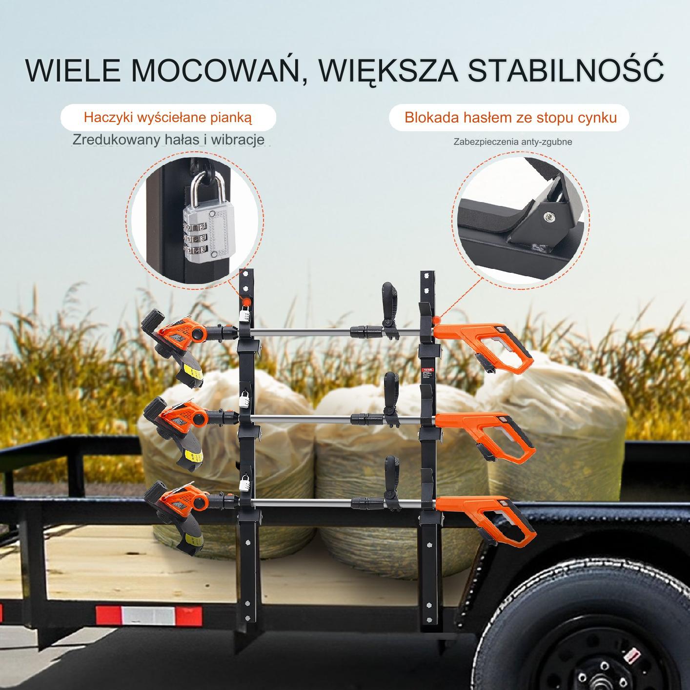 Wieszak na 3 kosiarki ręczne z zamkiem na hasło montaż ścienny - obrazek 4