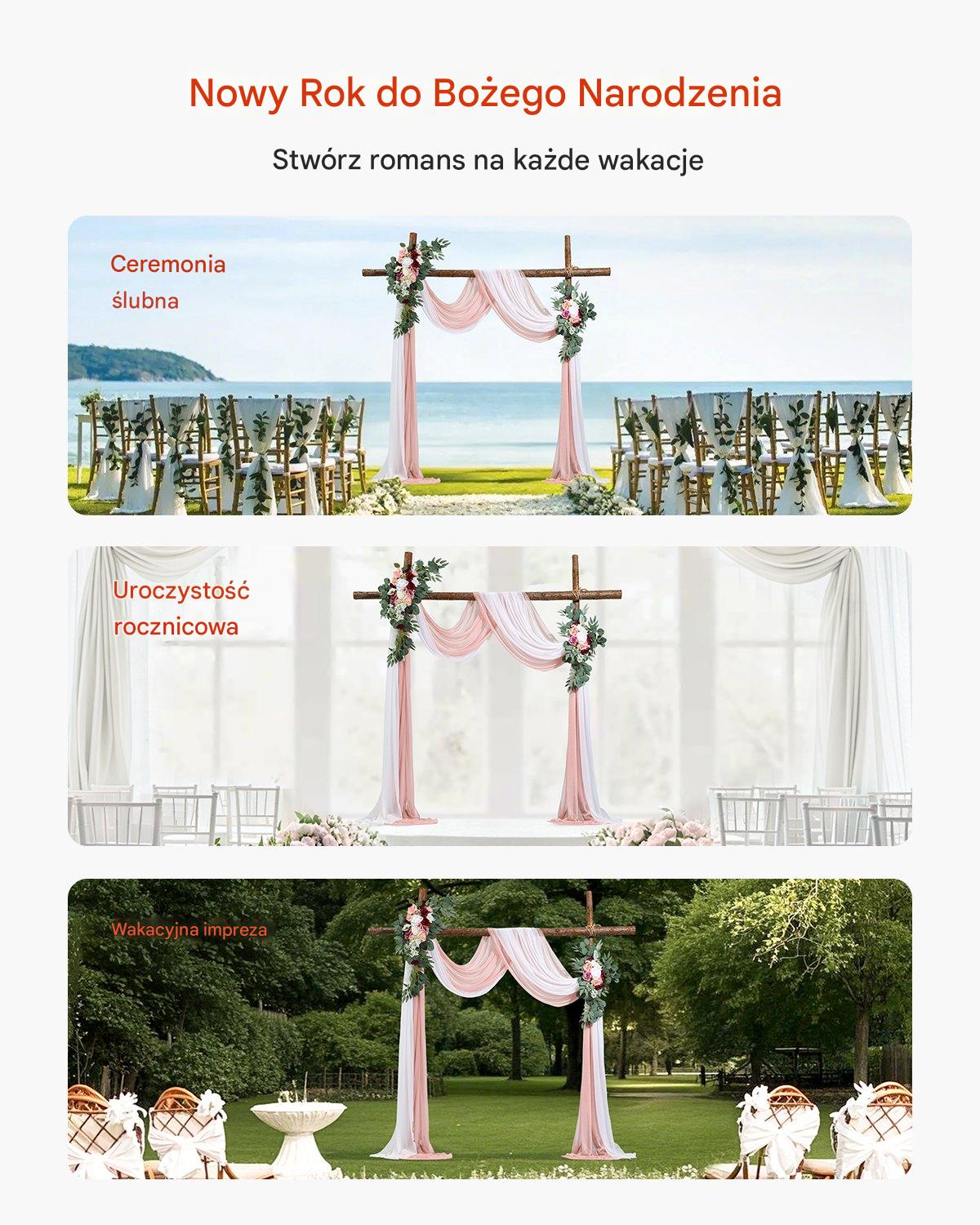 Dekoracja Ślubna - Komplet Kwiatów i Tkanin na Łuk 4-Częściowy Różowy - obrazek 6