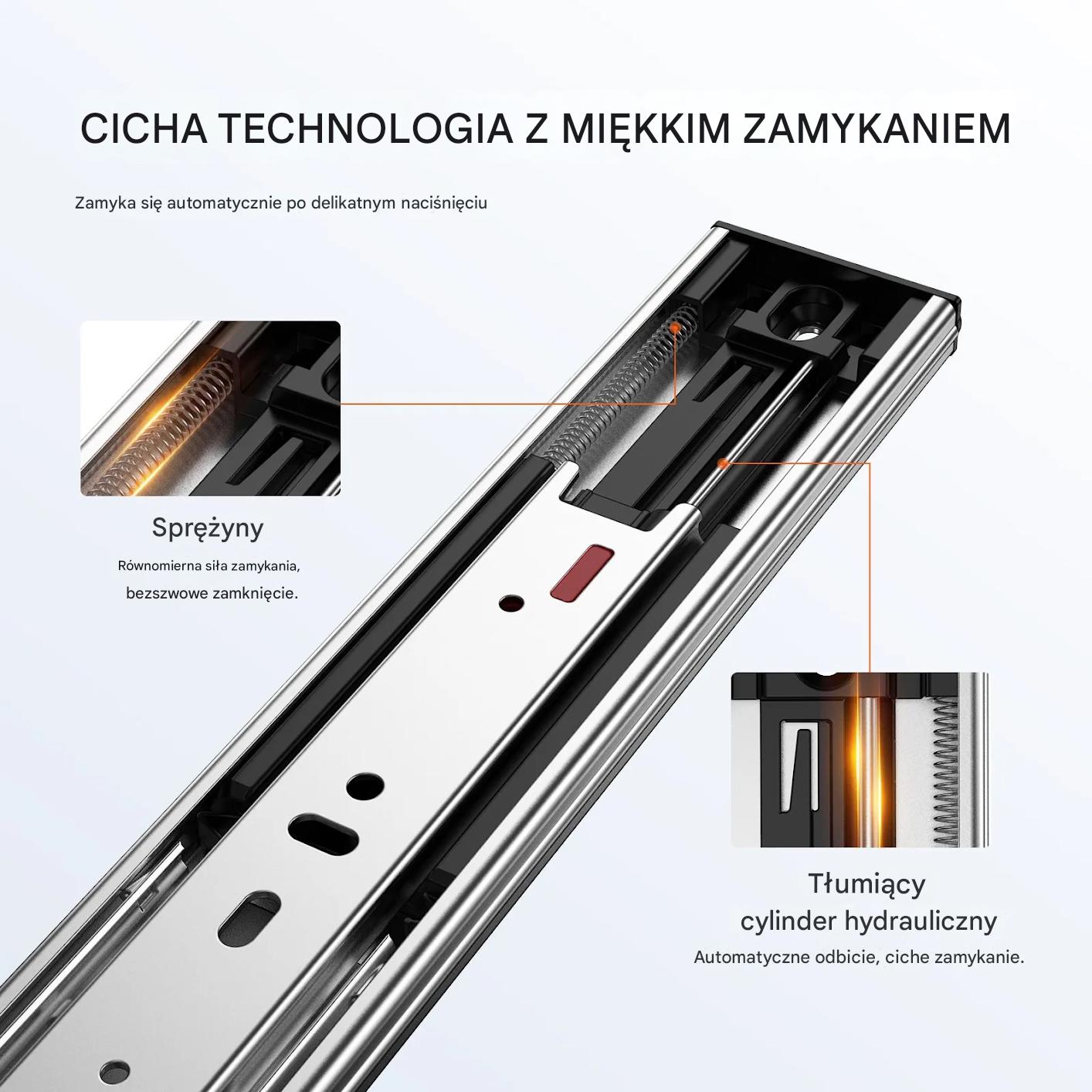 Prowadnice do szuflad 45 cm cichy domyk kulkowe 10 par do mebli - obrazek 4