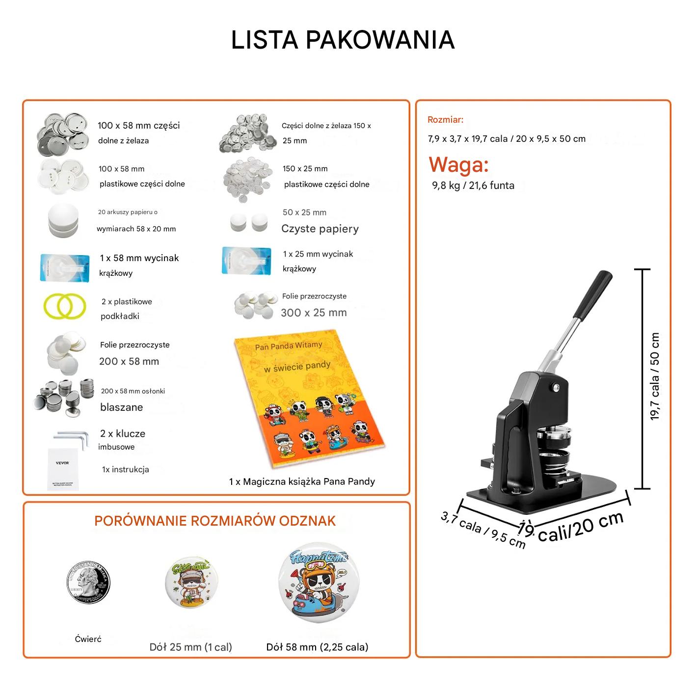 Maszyna do przypinek 25 i 57 mm zestaw 500 szt. DIY dla dzieci - obrazek 2