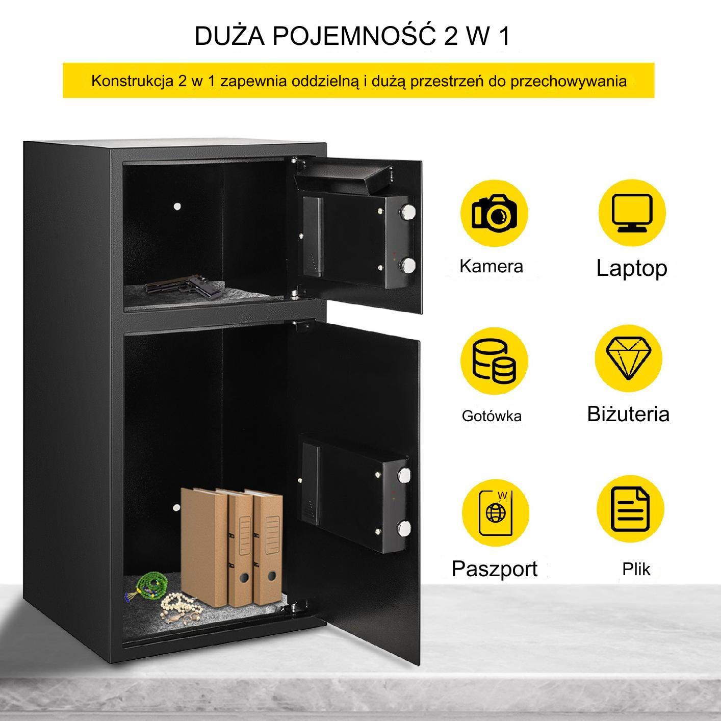 Sejf na szyfr elektroniczny kasetka kasa pancerna domowy +klucz 74 L - obrazek 4