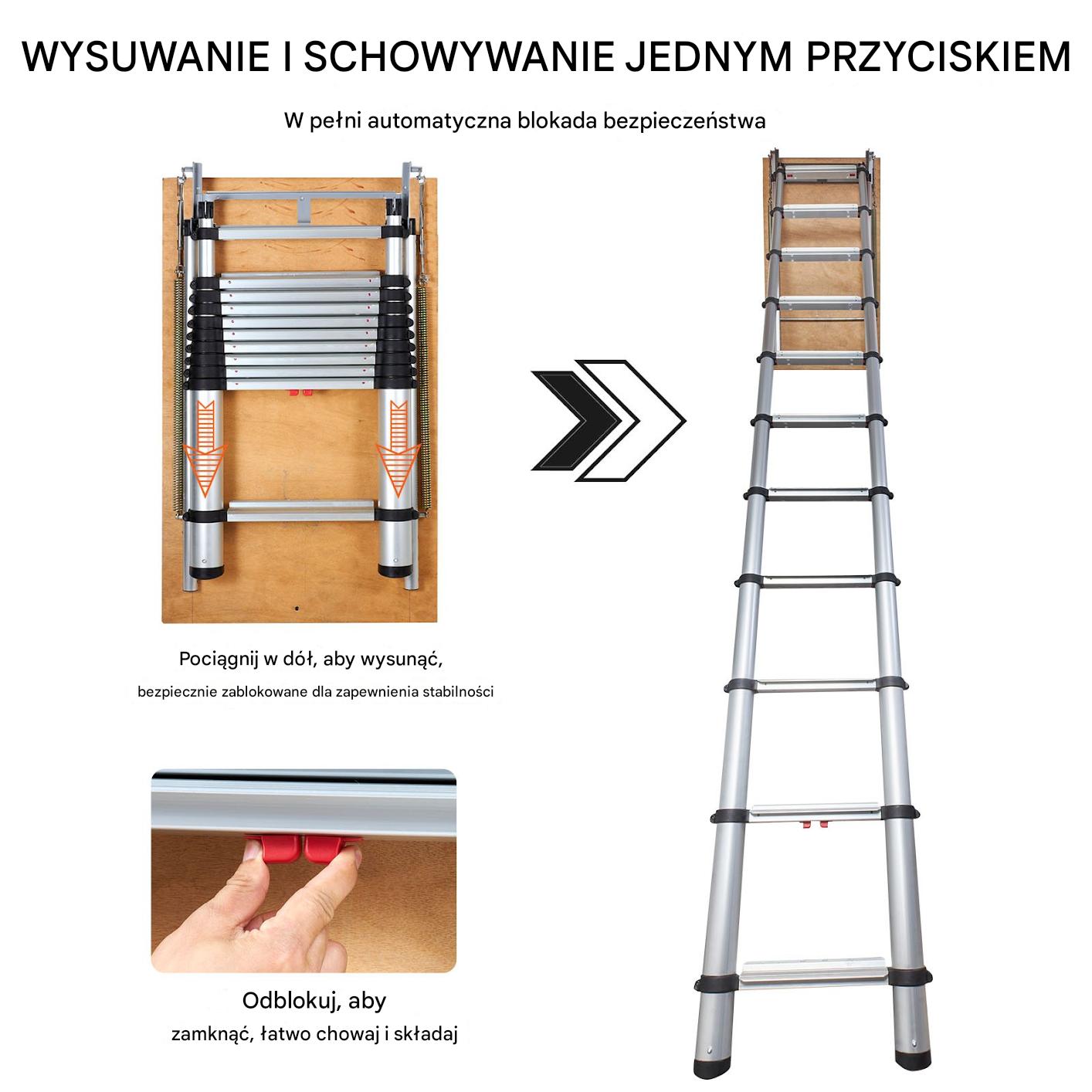 Drabinka Strychowa Teleskopowa Schody 100x60cm Udźwig 159kg - obrazek 4