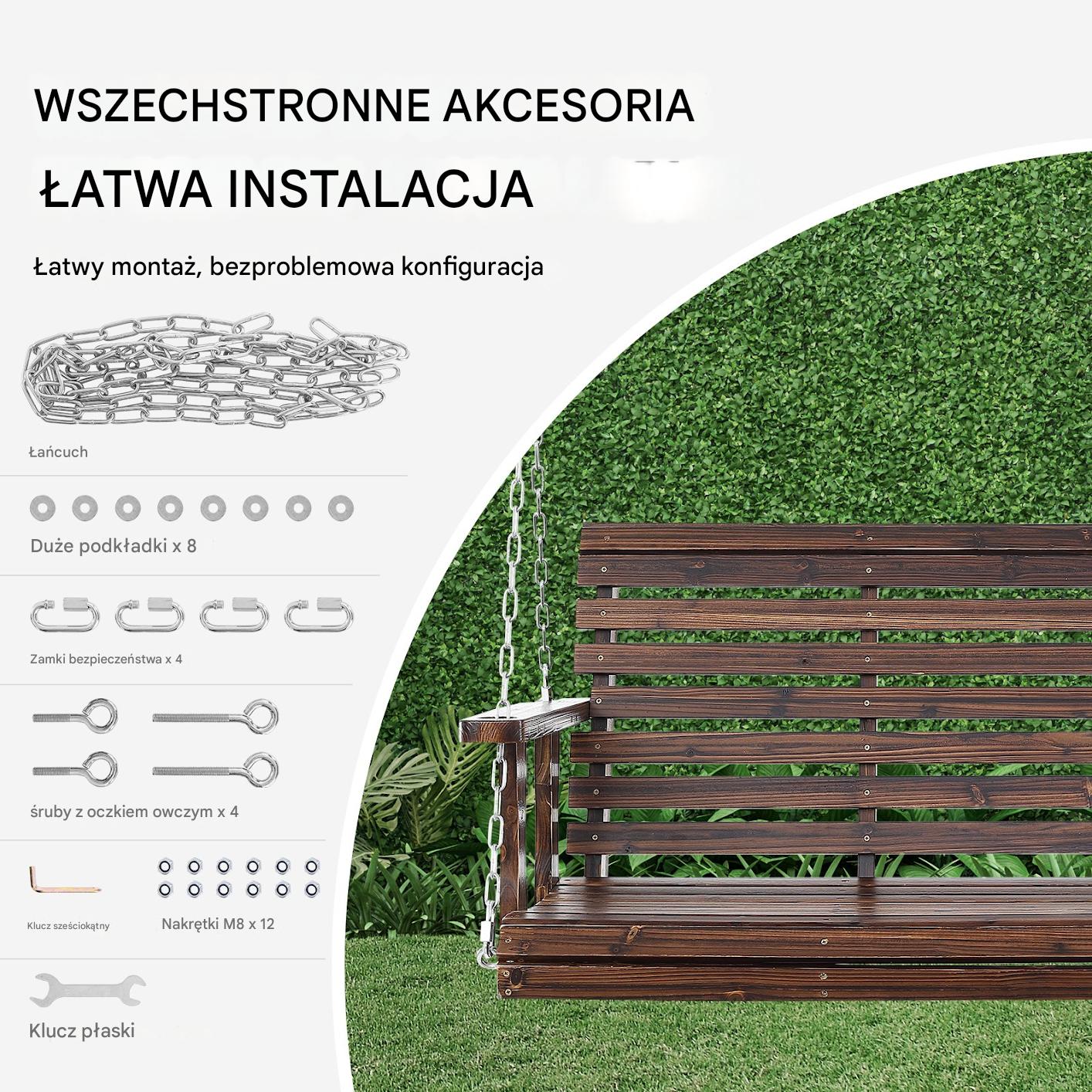 Huśtawka ogrodowa 140cm ławka wisząca 400kg na łańcuchach brązowa - obrazek 5