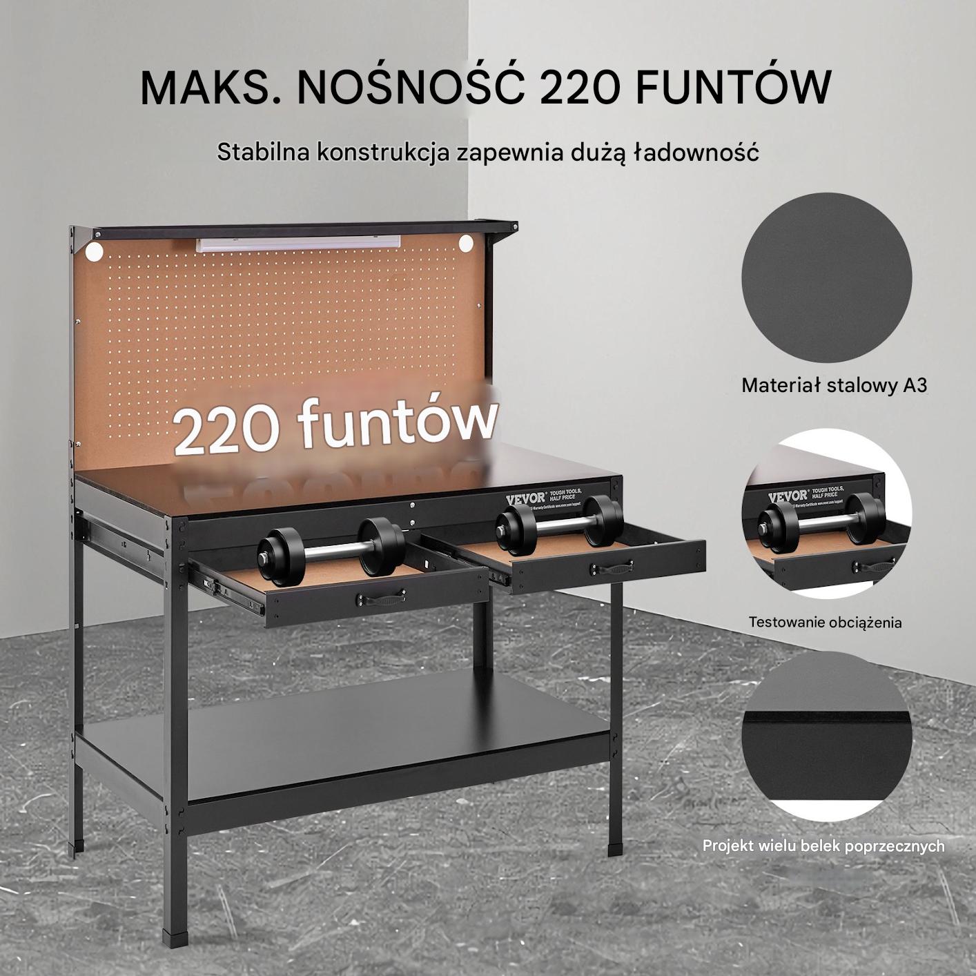 Stół warsztatowy roboczy narzędziowy do garażu haczyki 120 x 60 cm - obrazek 3