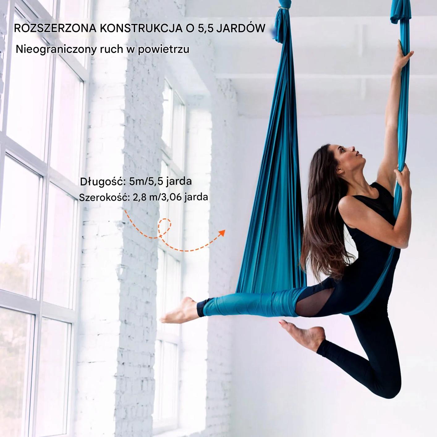 Hamak aerial yoga 5m z osprzętem 100gsm nylon do treningu zielony - obrazek 5