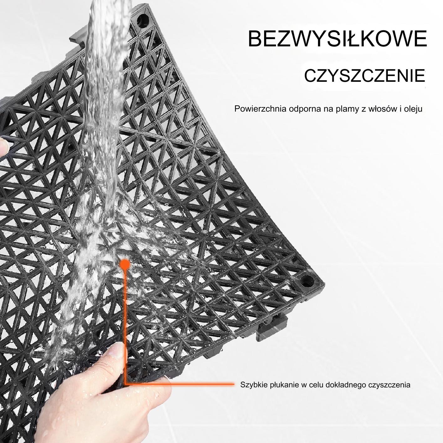 Mata drenażowa czarne 30x30cm 55szt PVC łączona antypoślizgowa łazienka - obrazek 4