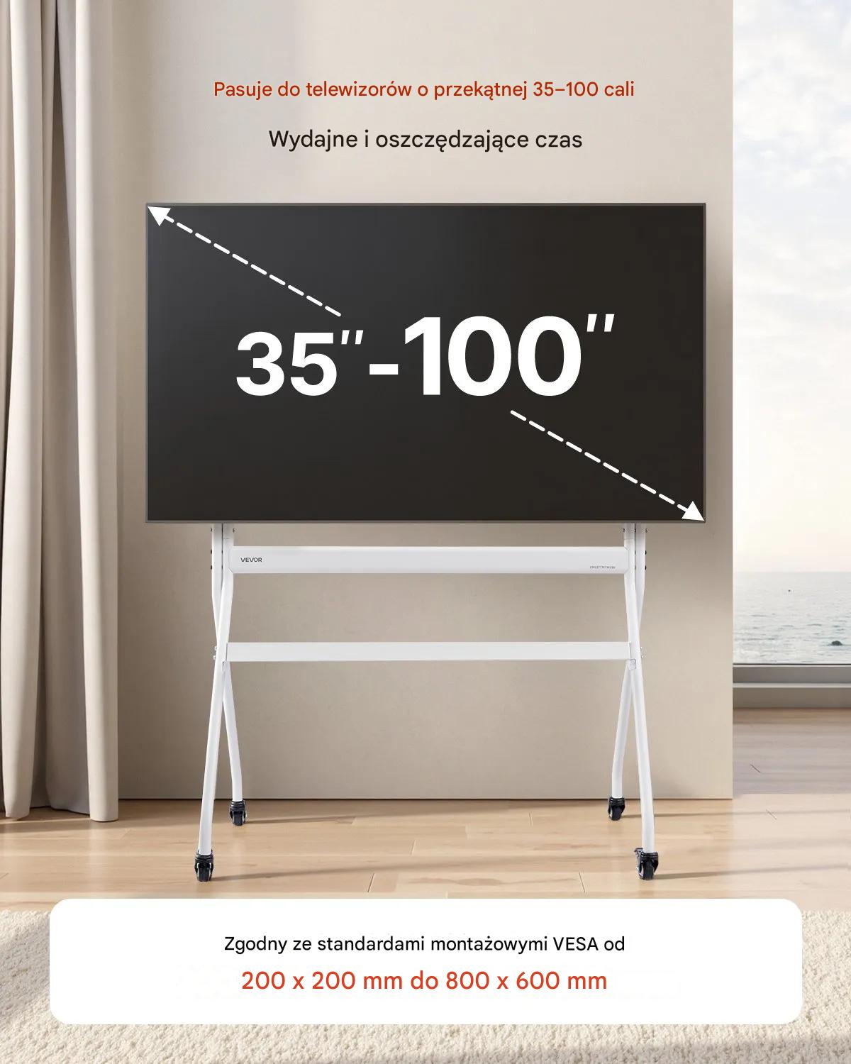 Stojak TV mobilny na kółkach do 100 cali regulowany wózek telewizyjny - obrazek 3