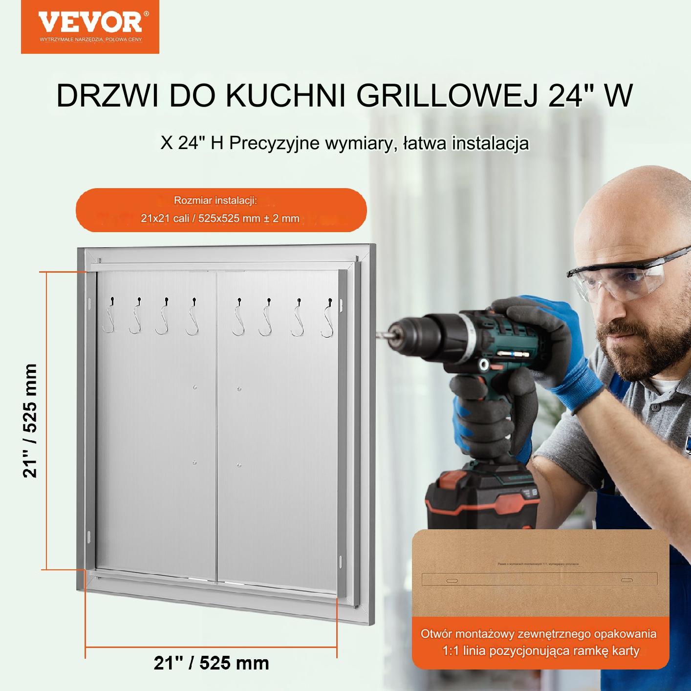 Drzwi Do Grilla 610x610 Podwójne Stal Nierdzewna Uchwyty Haki Kuchnia - obrazek 7