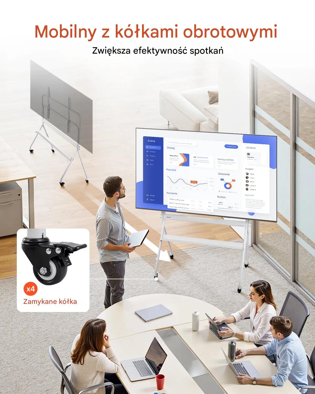 Stojak TV mobilny na kółkach do 100 cali regulowany wózek telewizyjny - obrazek 4