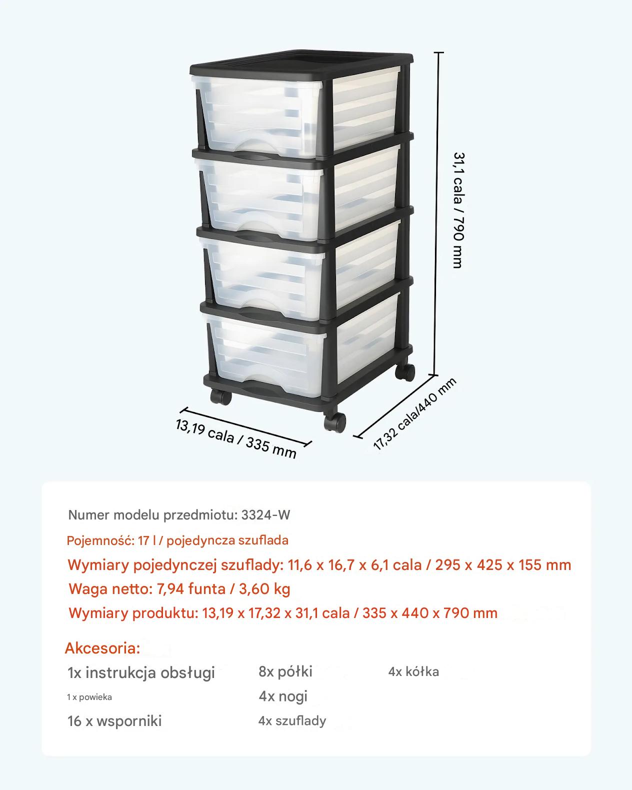 Kontenerek szuflady plastikowe na kółkach 4 szuflady organizer biuro - obrazek 2