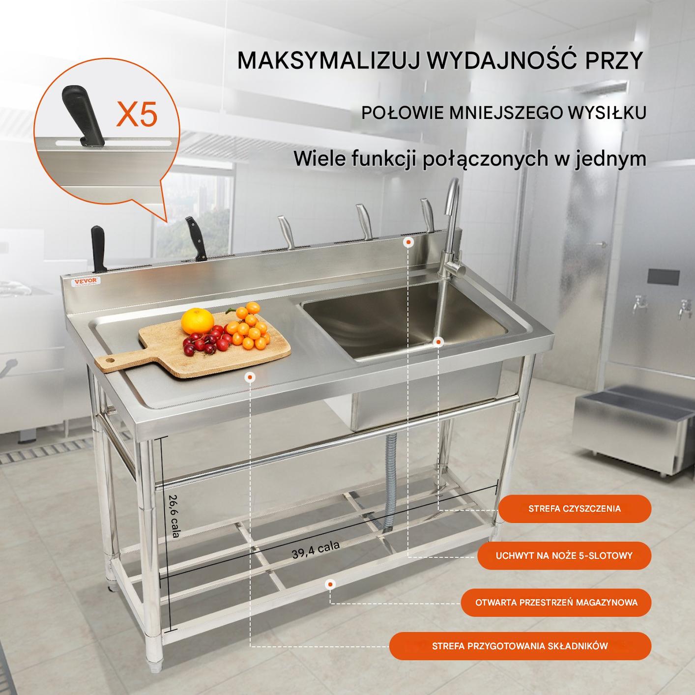 Zlew gastronomiczny basen zlewozmywak gospodarczy + blat 100x50 cm - obrazek 5