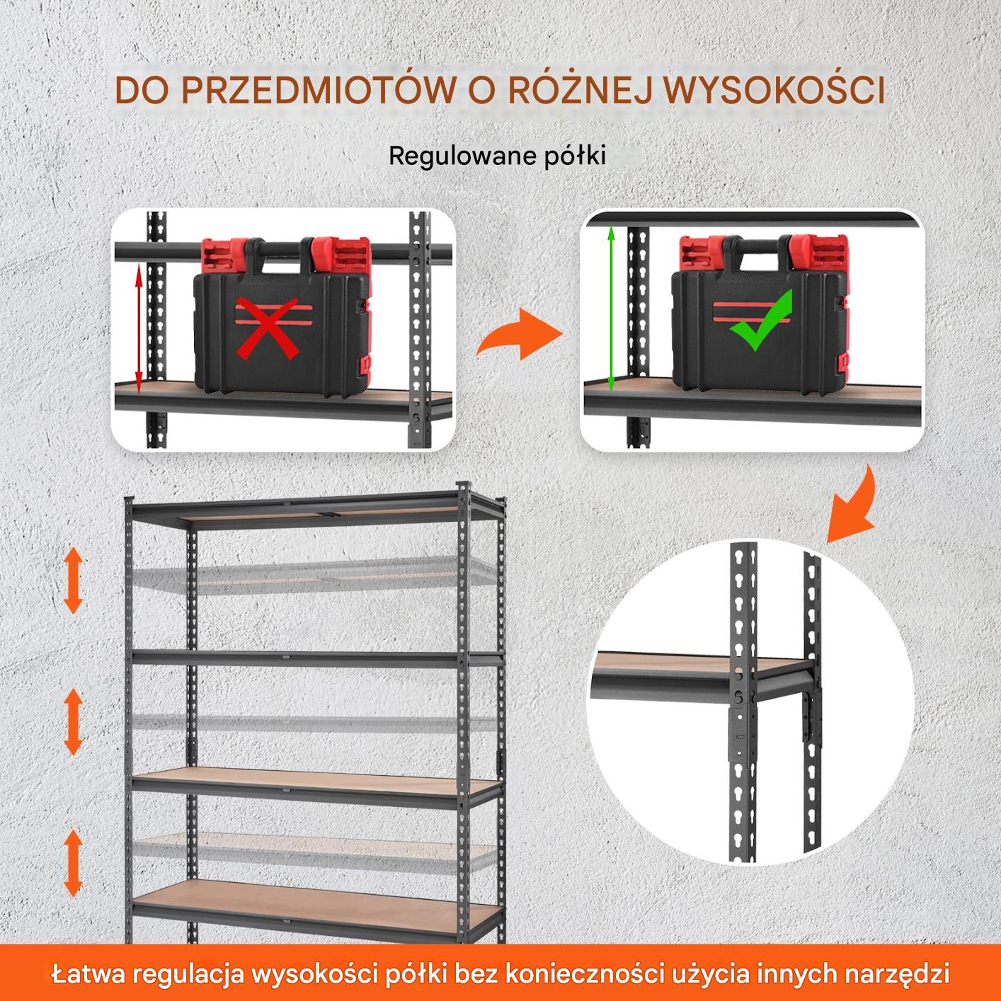 Regał Warsztatowy Magazynowy 5-Półkowy Stalowy Regulacja Półek 907 kg - obrazek 6