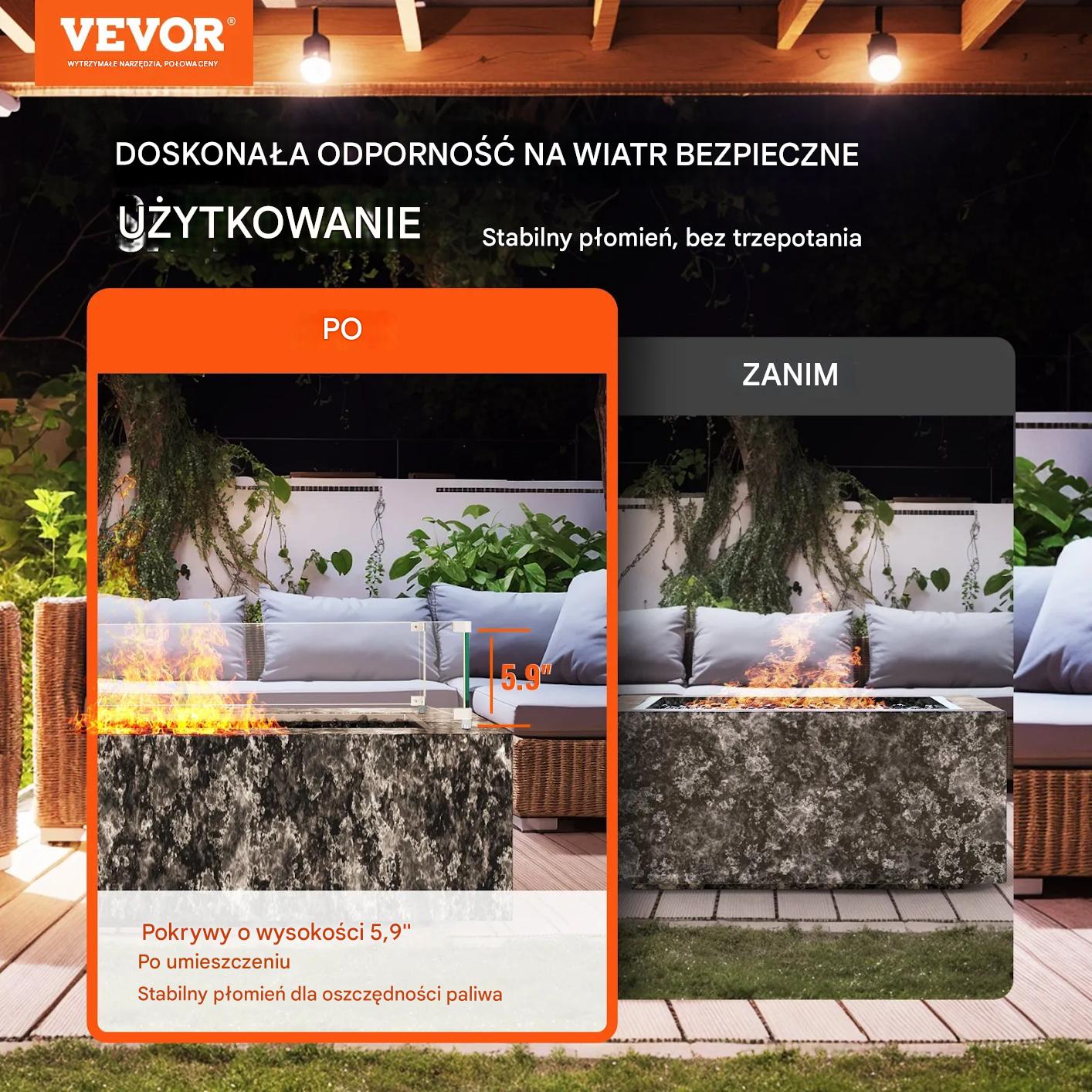 Osłona wiatrowa do ogniska 96x26cm hartowane szkło ochrona płomienia iskry - obrazek 5