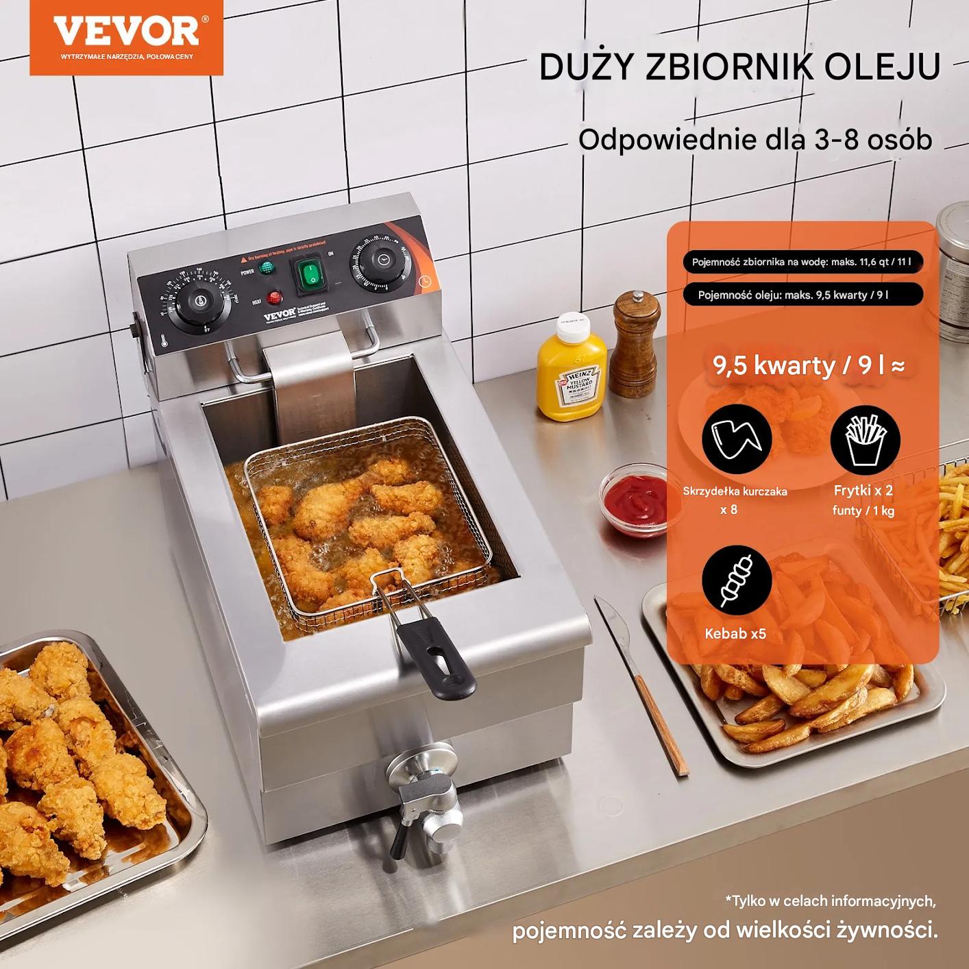 Frytkownica elektryczna gastronomiczna 3000W 11L stalowa z koszem - obrazek 3