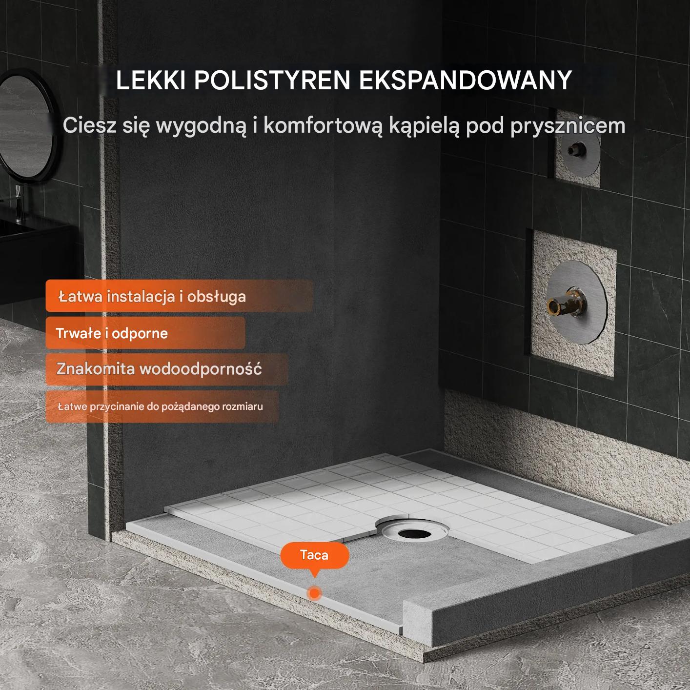 Brodzik prysznicowy 1828x1828 mm odpływ środkowy zestaw lekkie panele EPS - obrazek 4