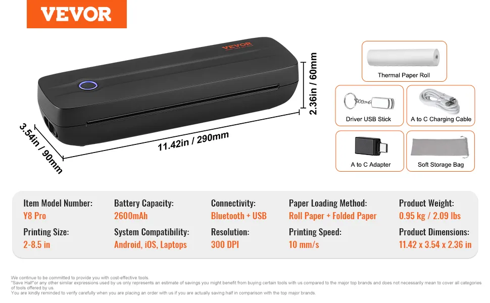 Przenośna termiczna drukarka 2600 mAh Bluetooth + USB - obrazek 2