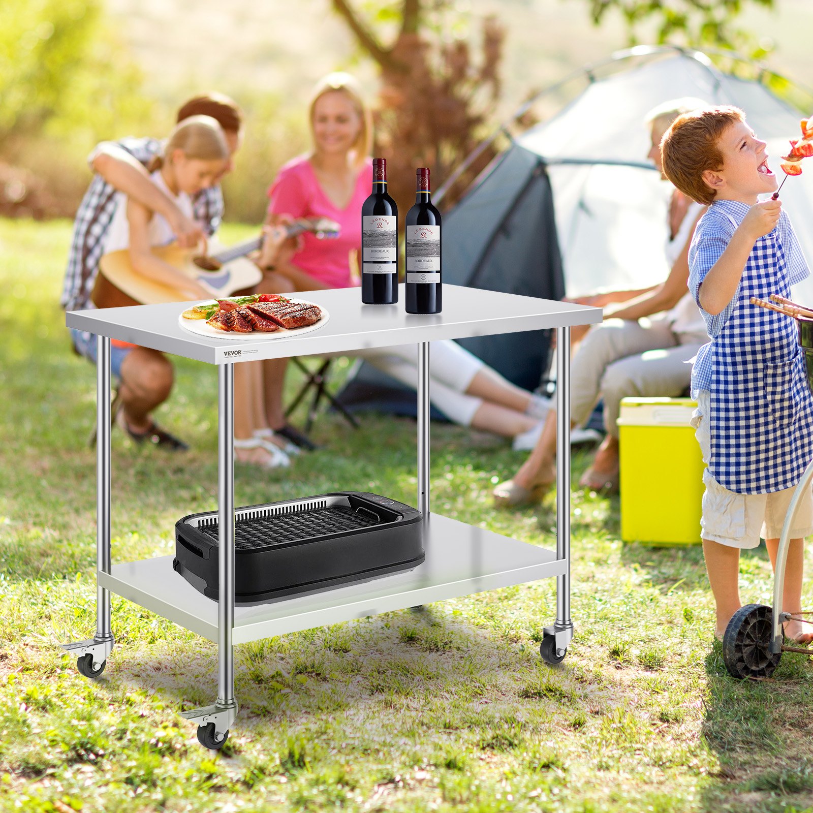 Stół gastronomiczny nierdzewny 76x122cm na kółkach z półką mobilny bar - obrazek 6