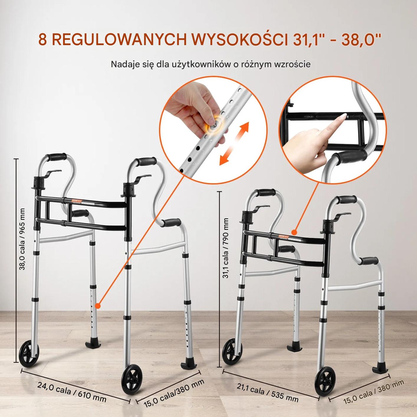 Balkonik składany regulowany wysokość i szerokość dla seniorów 204 kg - obrazek 4