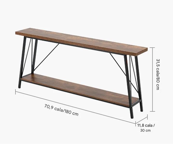 Konsola wąska 180 cm 2-poziomowa metalowa półka do salonu i przedpokoju - obrazek 2