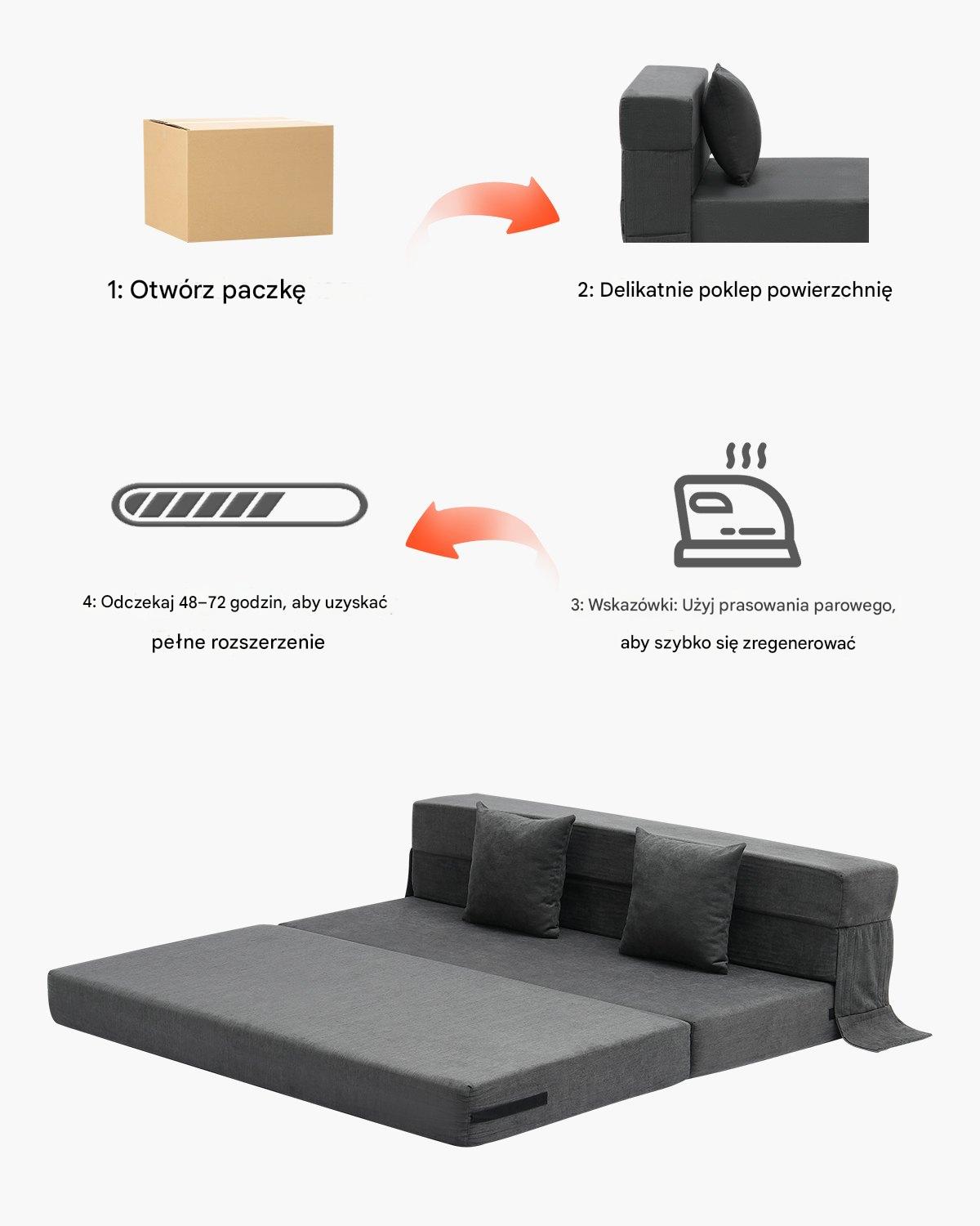 Sofa rozkładana 3 w 1 składana kanapa z poduszkami ciemnoszara - obrazek 6