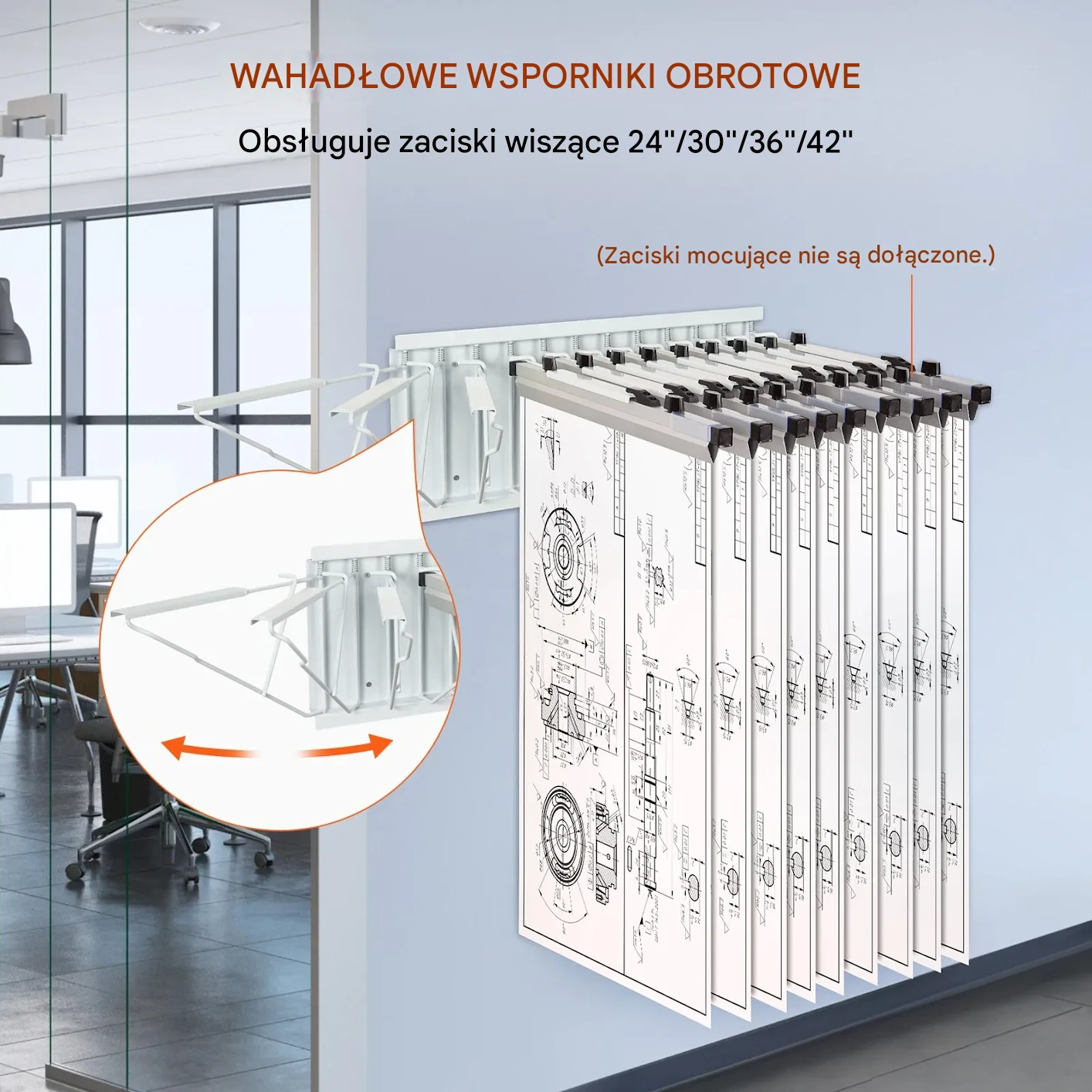 Półka na Dokumenty Ścienna Wieszak A0-A1 12 Uchwytów Obrotowych - obrazek 4