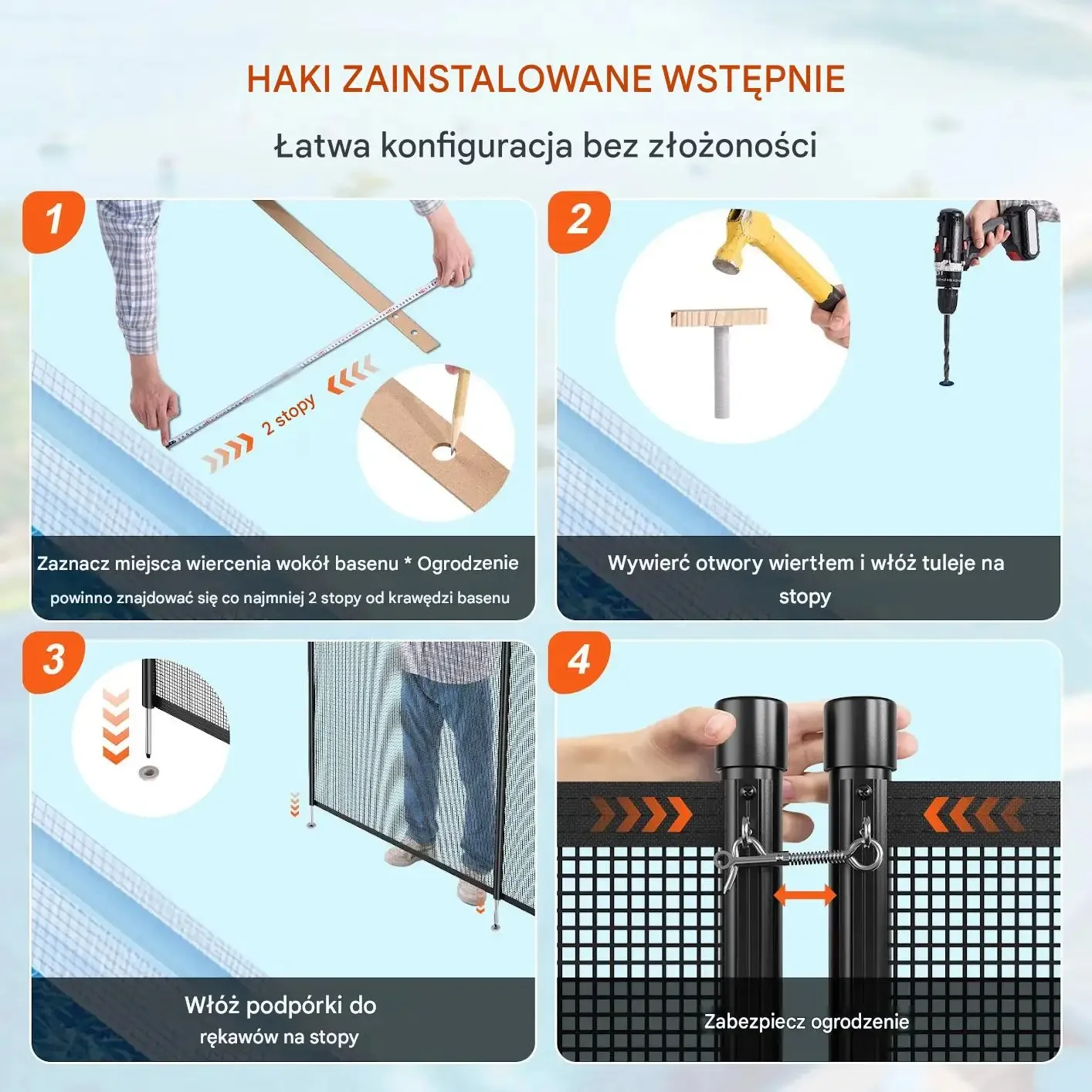 Ogrodzenie basenowe ochronne 1,2x3,7m demontowalne dla dzieci - obrazek 5
