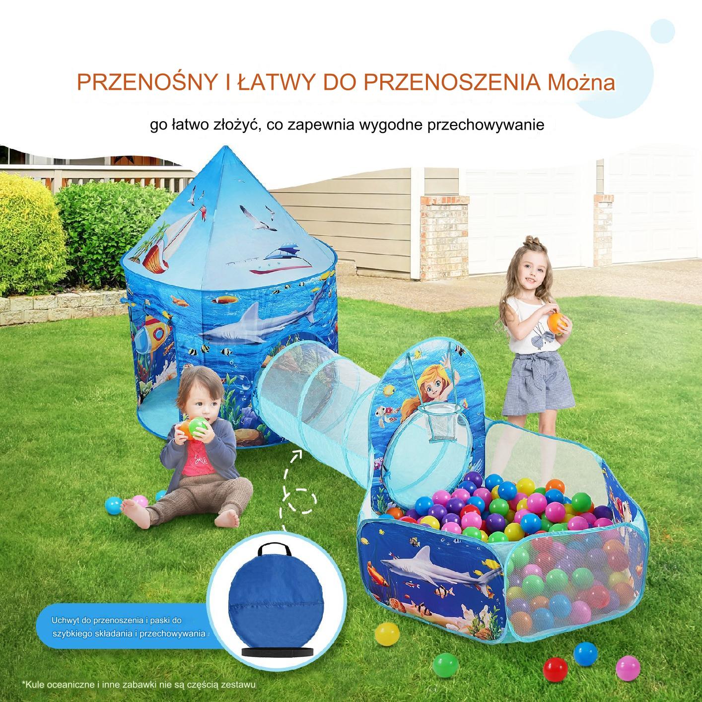 Namiot dla Dzieci Tipi Domek Tunel do Domu Ogrodu Zestaw Ogrodowy morski - obrazek 4