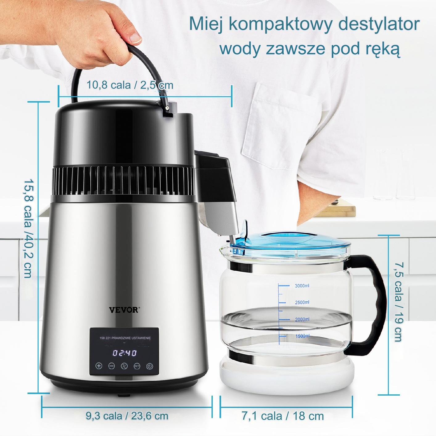Destylator destylarka wody 4 l mocna 1750 W zestaw dzbanek filtr inox pro - obrazek 2