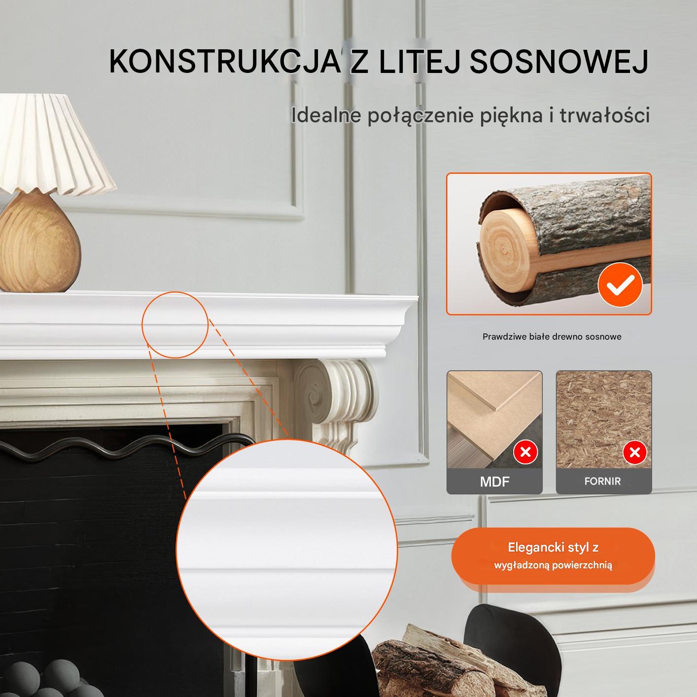 Półka na Kominek 152 cm Drewniana Sosnowa Wisząca do Salonu Biała - obrazek 3