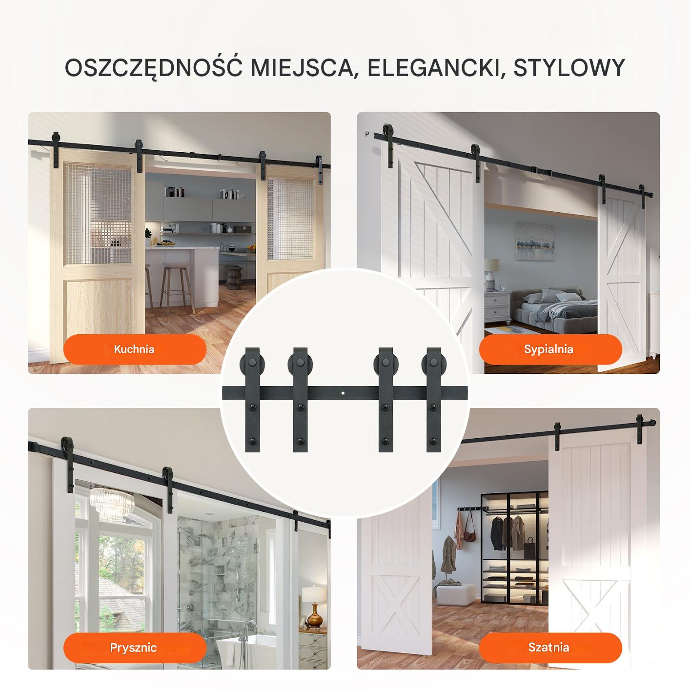 Zestaw do drzwi przesuwnych 244 cm podwójne J udźwig 150kg ciche prowadnice - obrazek 6