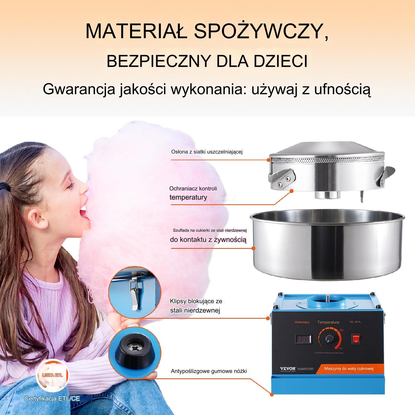 Maszyna waty cukrowej elektryczna stal różowa 1000 W 6 szt min zestaw mocna - obrazek 3