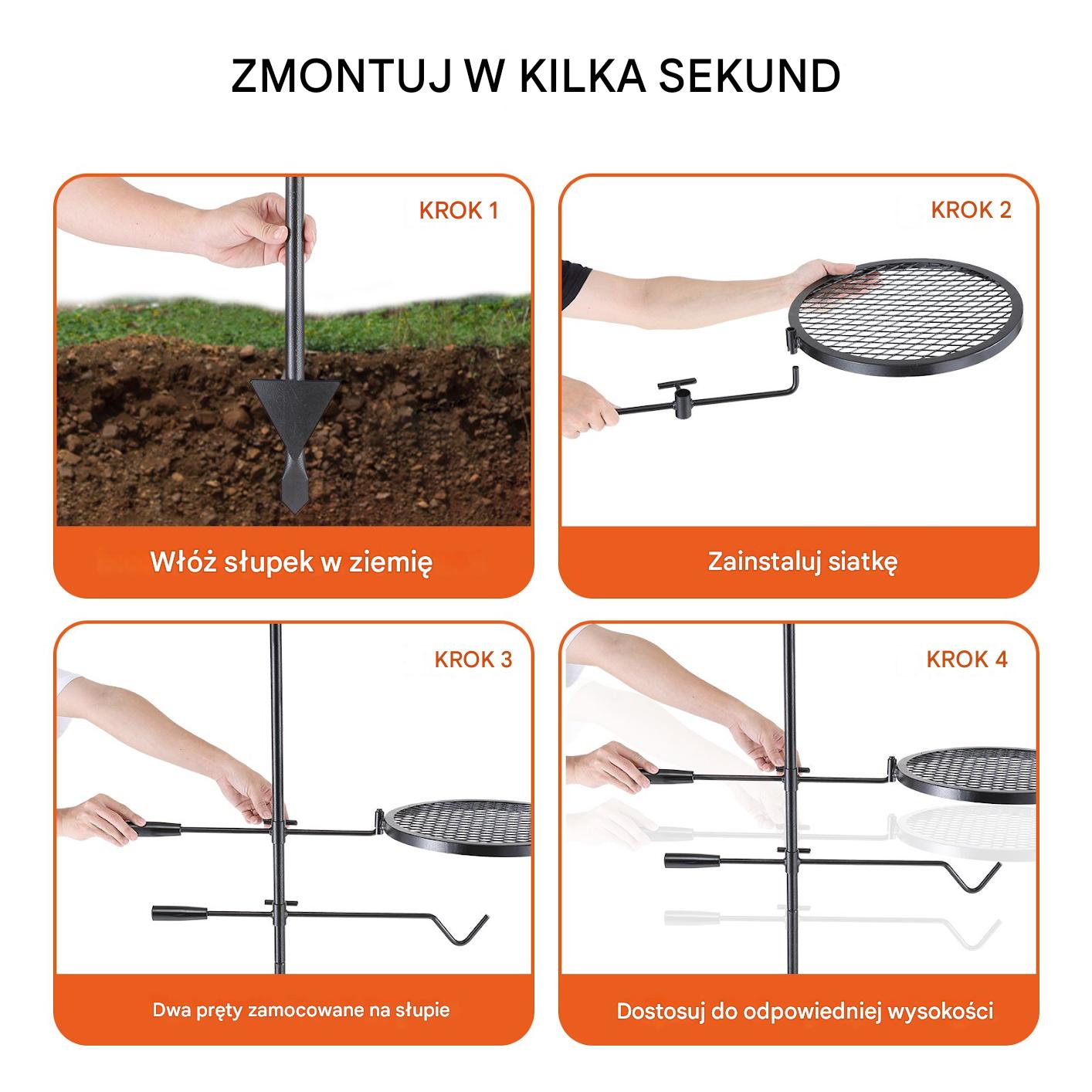 Palenisko grill ruszt ogniskowy ogrodowy wiszący okrągły przenośny+torba - obrazek 5