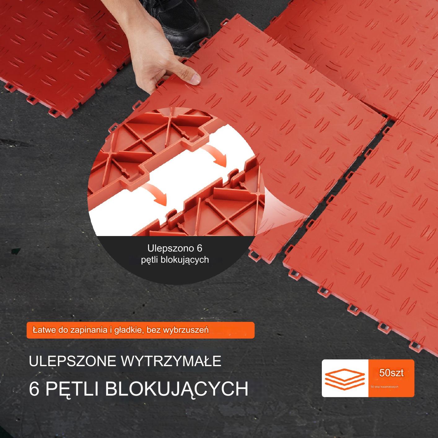 Płytki podłogowe garażowe warsztat antypoślizgowe 50 szt czerwone mocne - obrazek 5