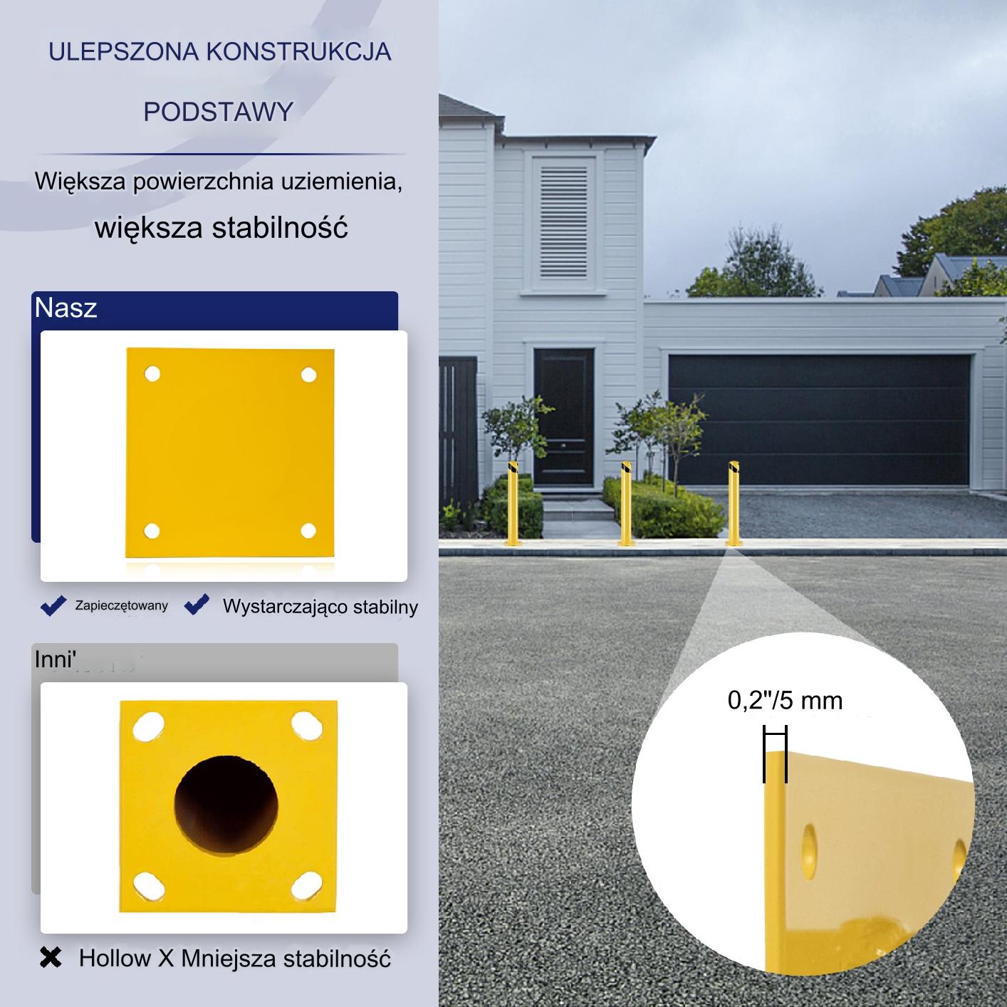 Słupek stalowy ochronny 91cm żółty z kotwami do stref ruchu - obrazek 6