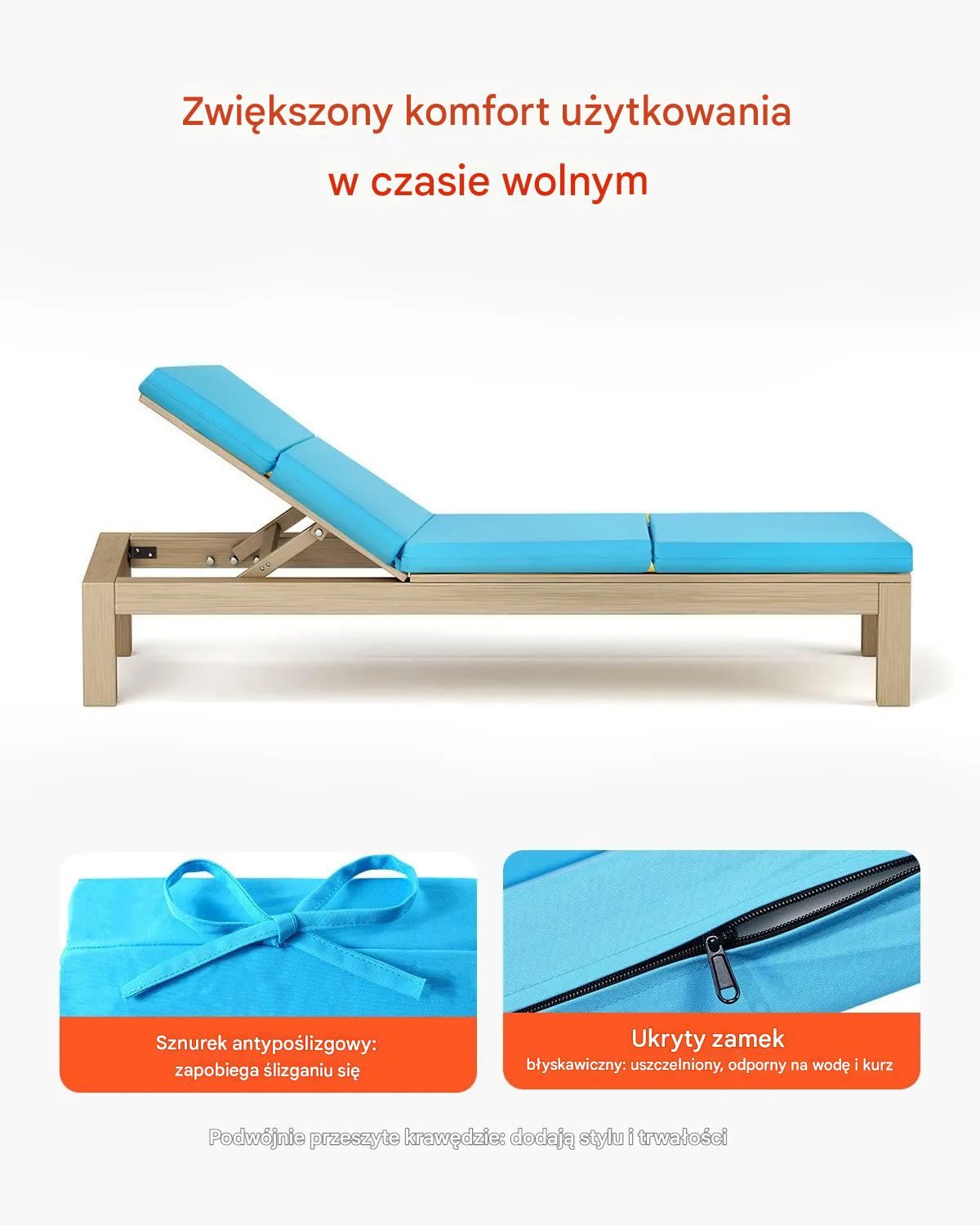 Poduszki błękitne na leżak ogrodowy 2szt 183x53 cm wodoodporne basen taras - obrazek 6