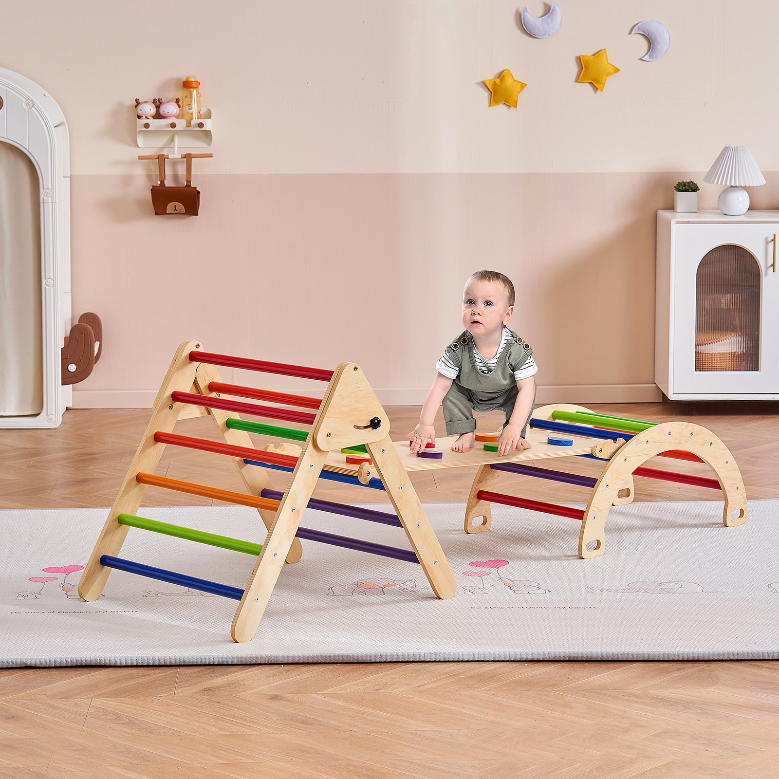 Drewniany Domowy Plac Zabaw Zestaw Wspinaczkowy dla dzieci 5w1 - obrazek 8